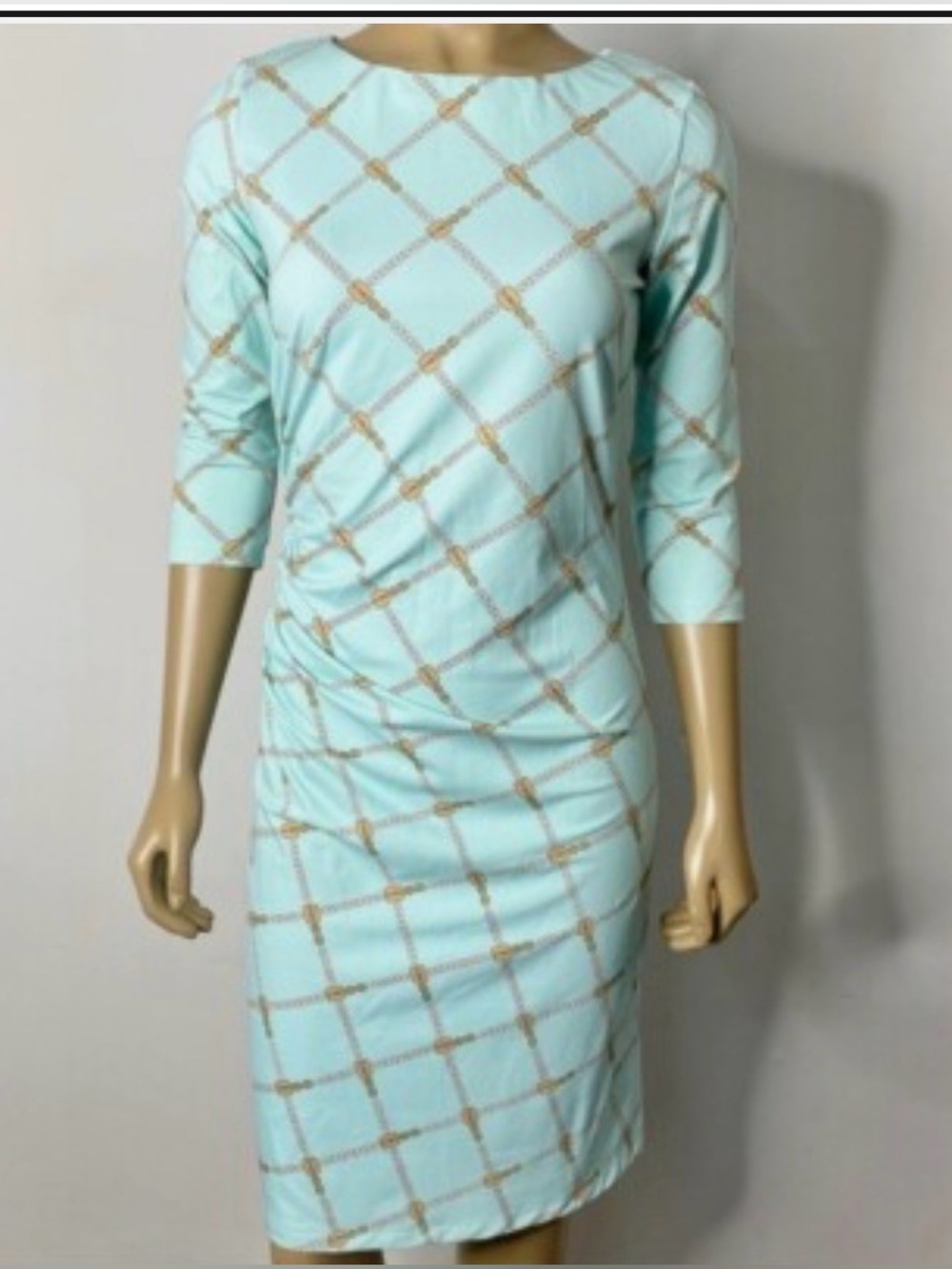 J. McLaughlin Catalina Cloth Mint and Gold chain pattern dress size Medium